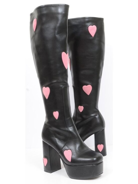 Lamoda Shoes - Lamoda Black Knee High Pink Heart Platform Boots Size UK 4 US 6 Vegan Leather
